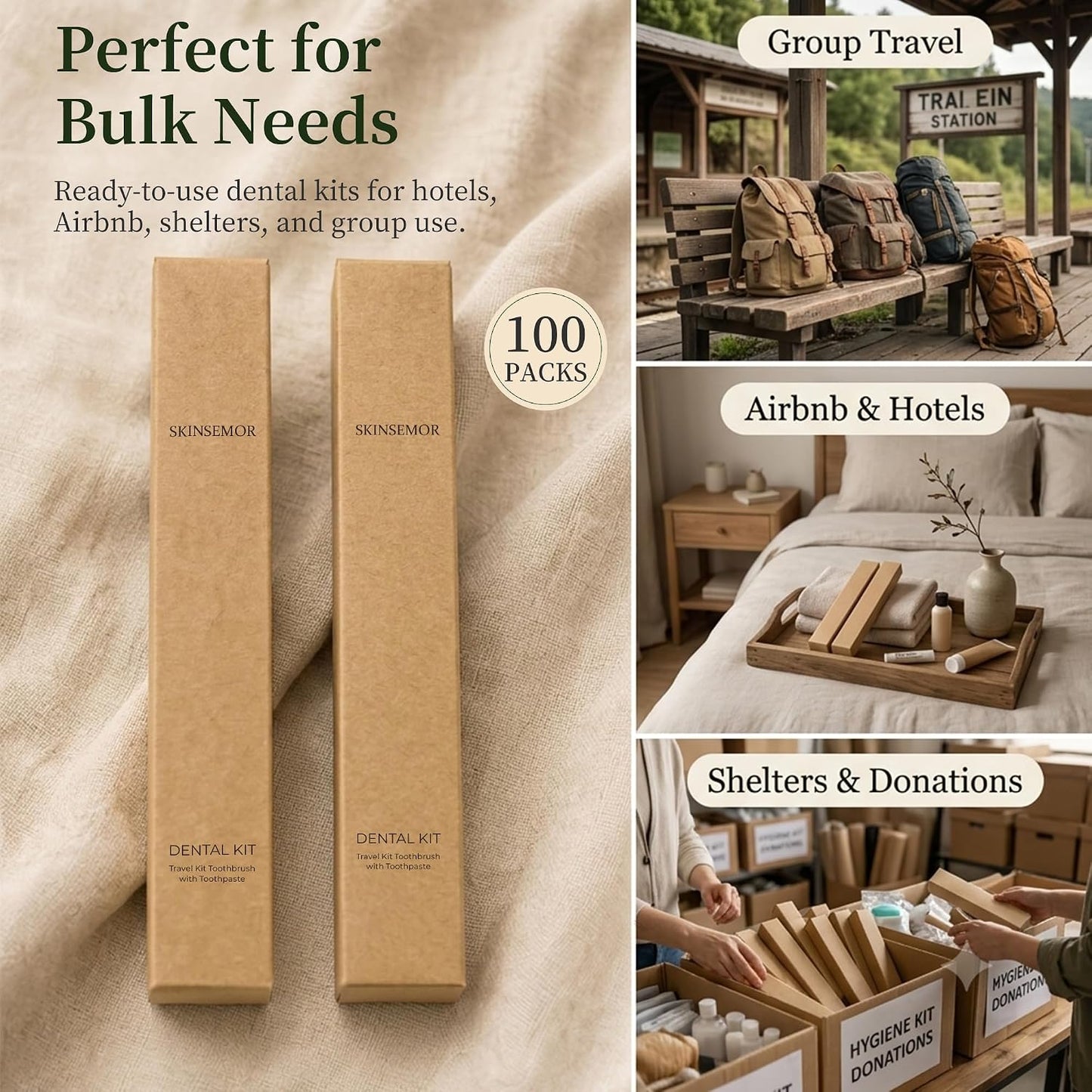 Disposable Travel Toothbrushes with Toothpaste, 100 Individually Wrapped Single Use Bamboo Toothbrush Kits for Trips, Camping, Overnight Stays, Guests and Home Backup