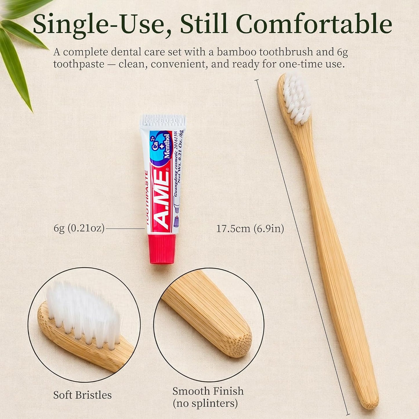 Disposable Travel Toothbrushes with Toothpaste, 10 Individually Wrapped Single Use Bamboo Toothbrush Kits for Trips, Camping, Overnight Stays, Guests and Home Backup
