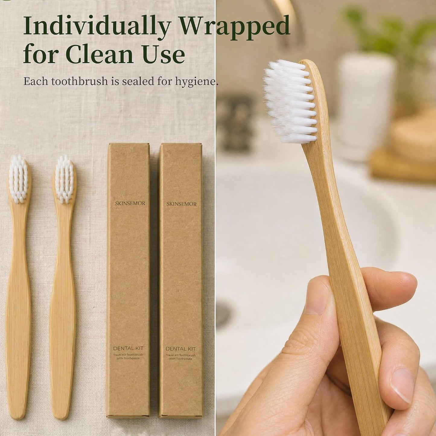 Disposable Travel Toothbrushes with Toothpaste, 10 Individually Wrapped Single Use Bamboo Toothbrush Kits for Trips, Camping, Overnight Stays, Guests and Home Backup